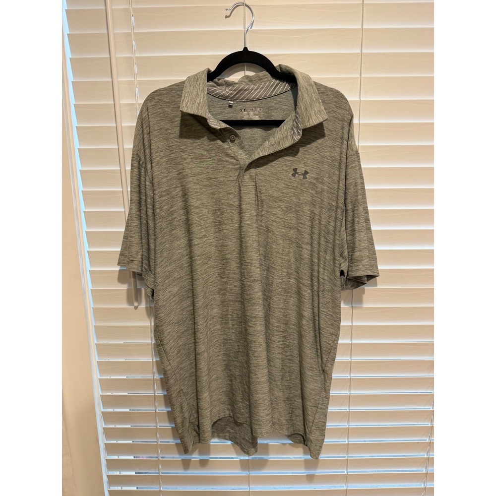 Under Armour Mens 2XL HeatGear Polo Shirt Grey Space Dye Loose Fit Golf Athletic